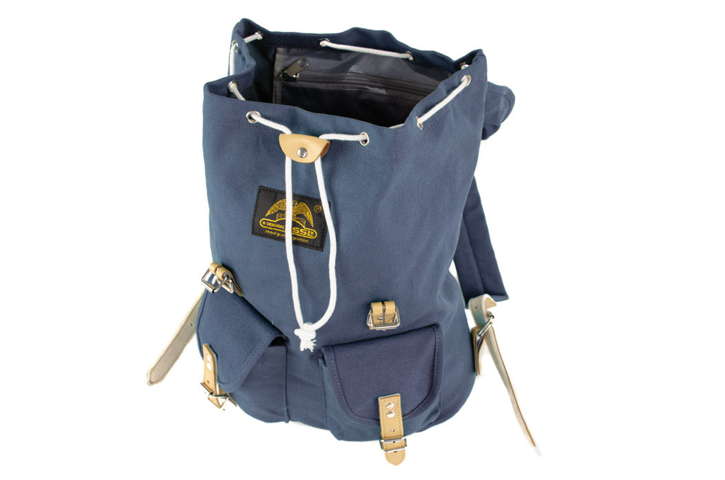 RU131 Baumwoll-Wander-Rucksack mit Echt-Leder-Strippen 15L Blau