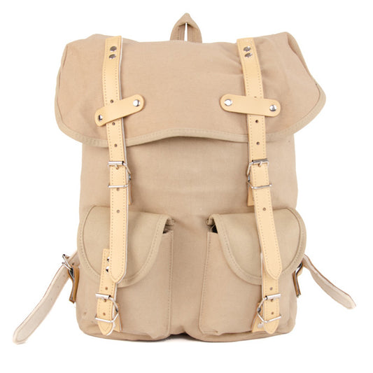 RU131 Baumwoll-Wander-Rucksack mit Echt-Leder-Strippen 15L Sand