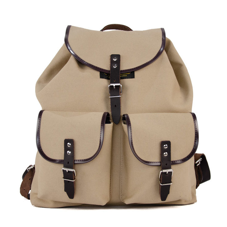 RU137DEPL cotton backpack sand with dark brown trim