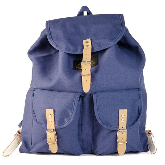 RU139 Baumwoll-Wander-Rucksack mit Echt-Leder-Strippen 15L Blau