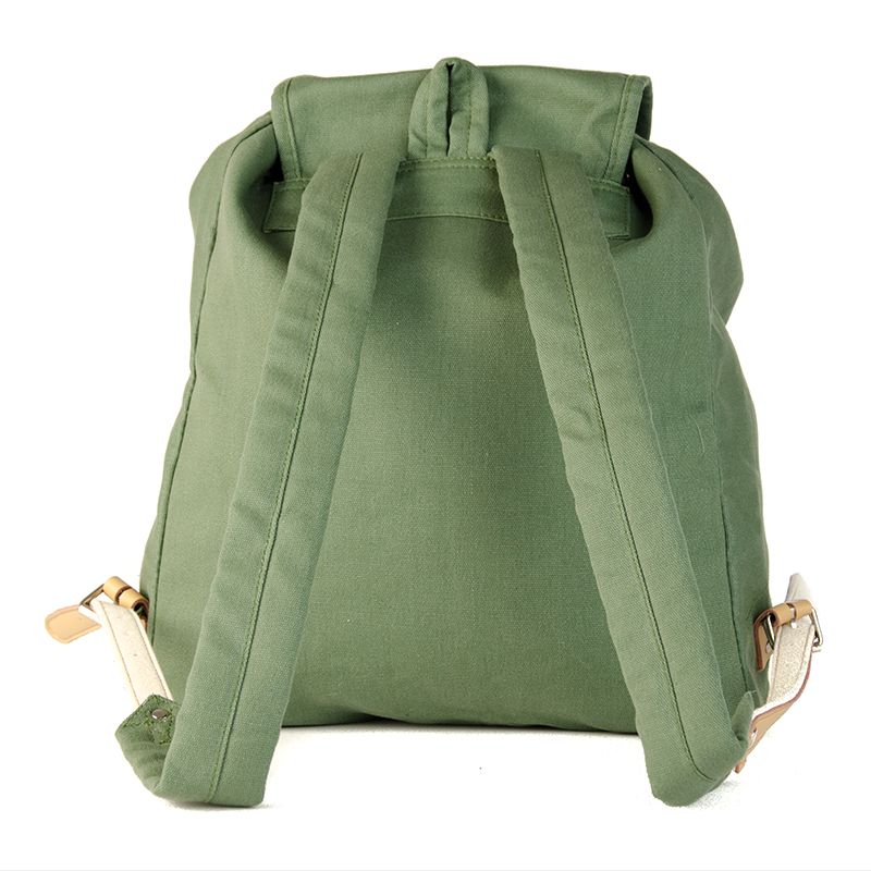 RU139 Baumwoll-Wander-Rucksack mit Echt-Leder-Strippen 15L Mitteloliv