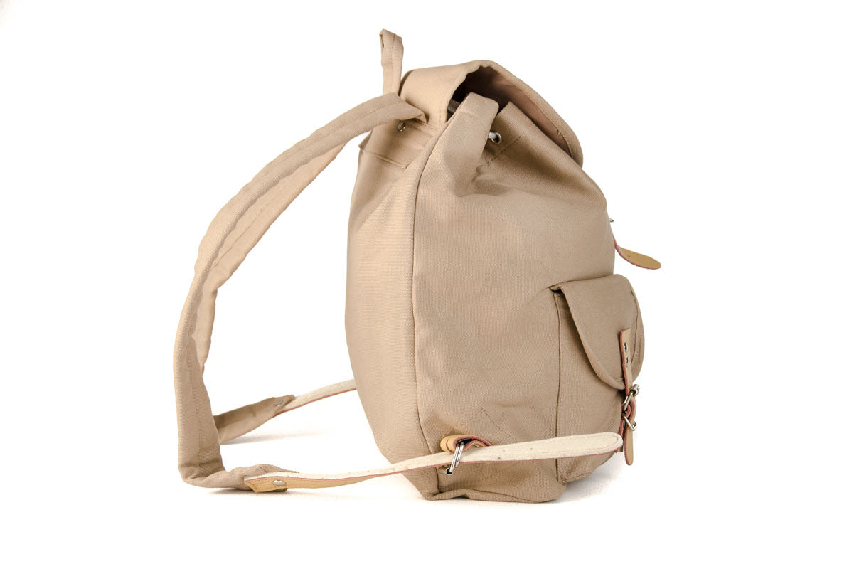RU139 Cotton Hiking Backpack with Real Leather Stripping 15L Sand
