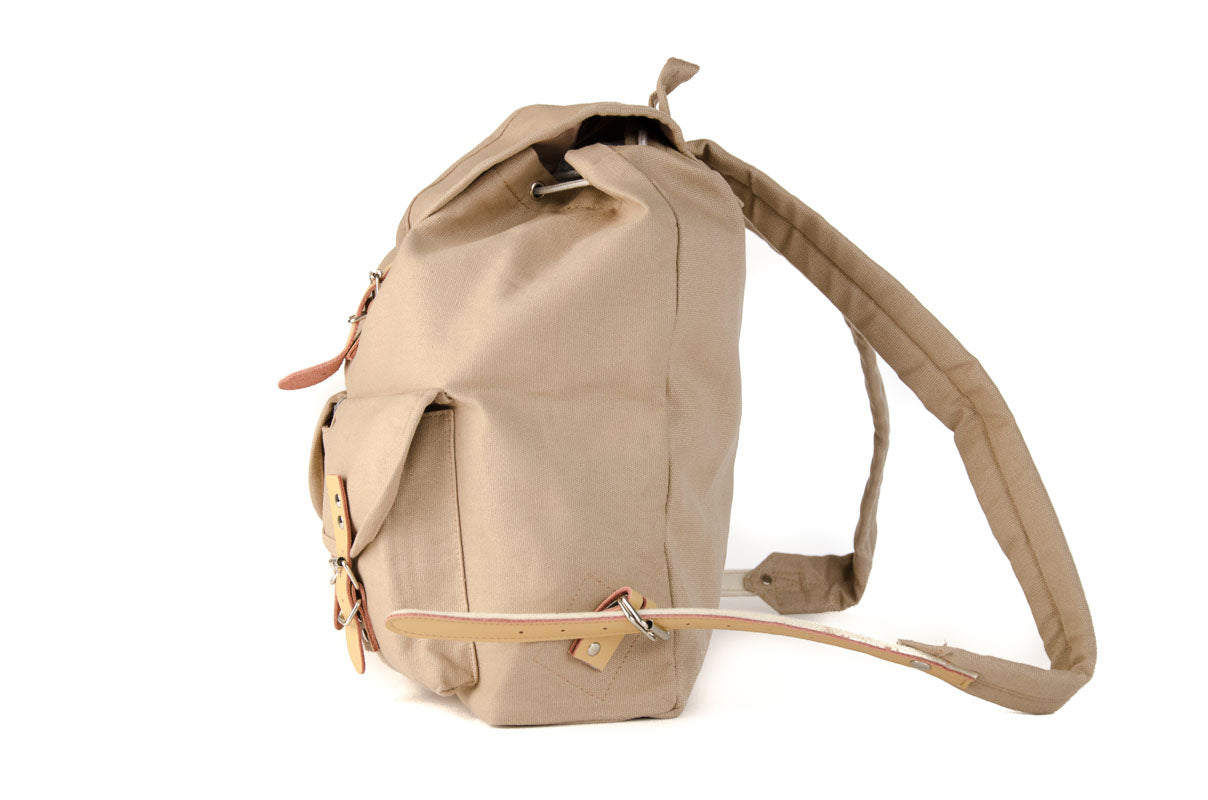 RU139 Cotton Hiking Backpack with Real Leather Stripping 15L Sand