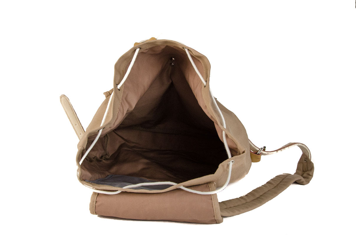 RU139 Cotton Hiking Backpack with Real Leather Stripping 15L Sand
