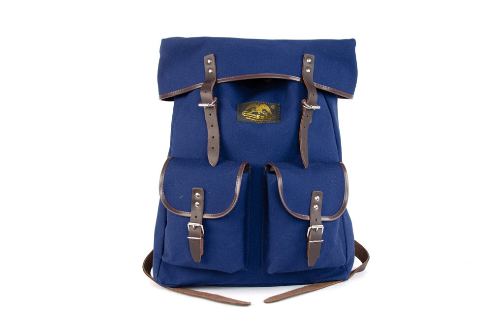 RU138 Baumwoll-Rucksack mit Echt-Leder-Strippen Blau