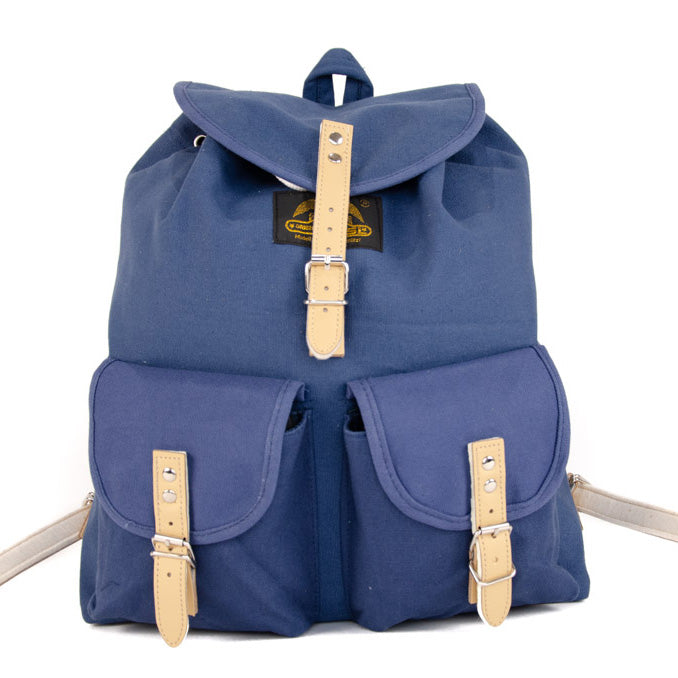 RU139 Baumwoll-Wander-Rucksack mit Echt-Leder-Strippen 15L Blau
