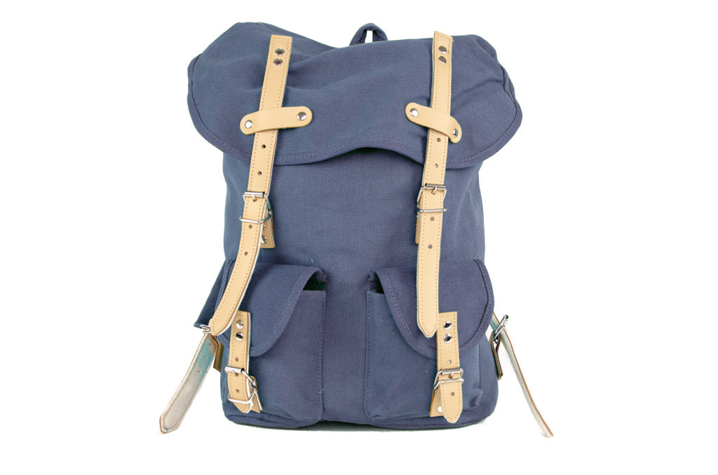 RU131 Cotton Hiking Backpack with Real Leather Stripping 15L Blue