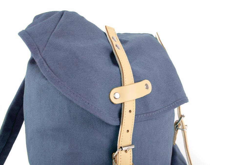RU131 Cotton Hiking Backpack with Real Leather Stripping 15L Blue