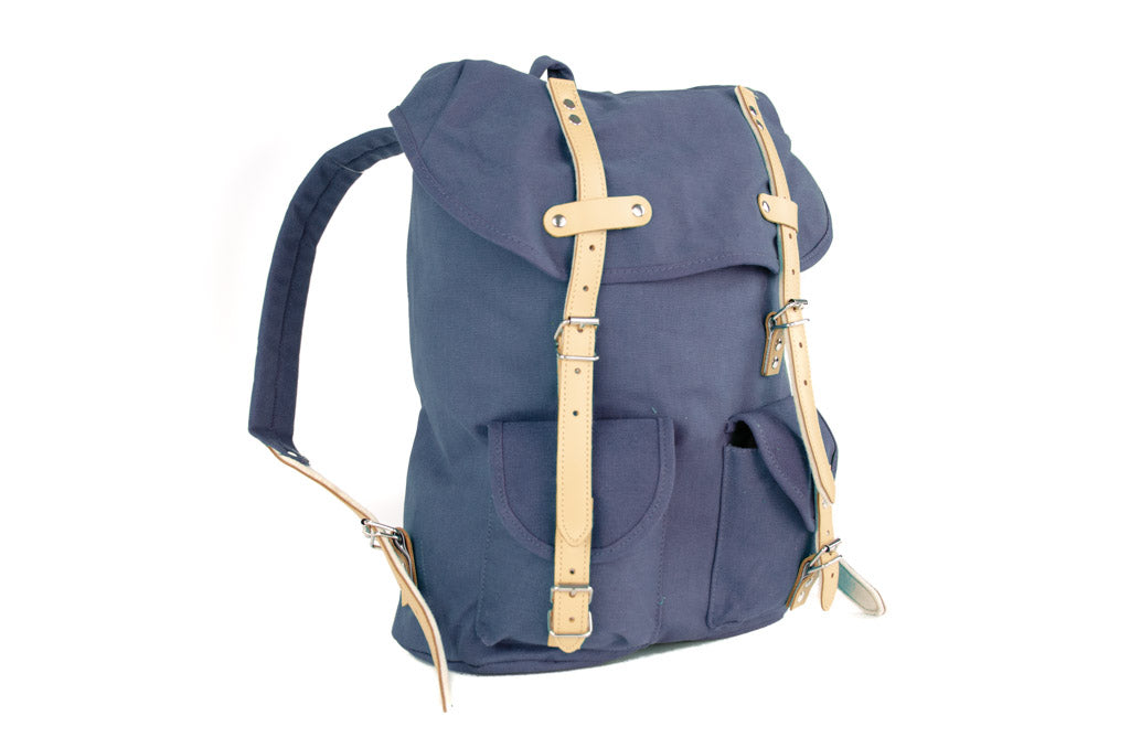 RU131 Cotton Hiking Backpack with Real Leather Stripping 15L Blue