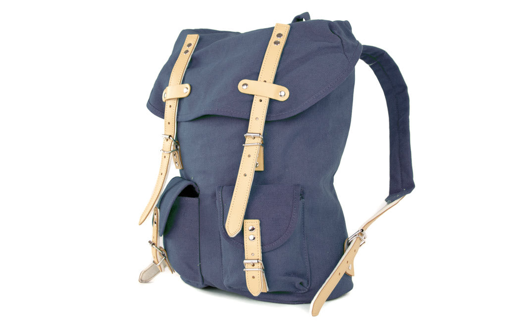 RU131 Cotton Hiking Backpack with Real Leather Stripping 15L Blue