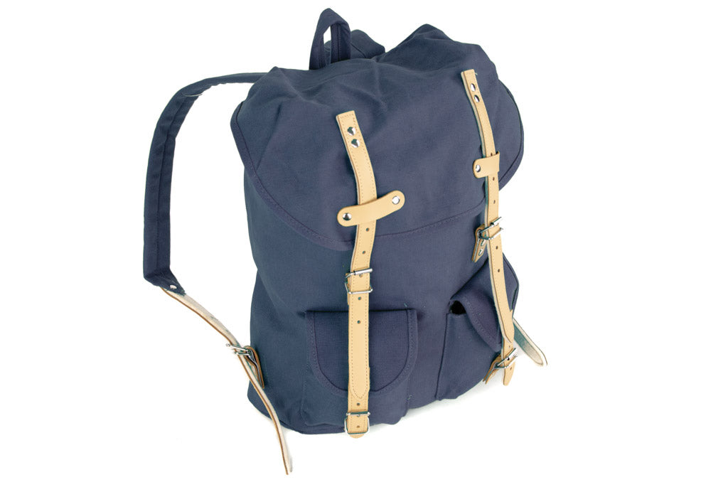 RU131 Cotton Hiking Backpack with Real Leather Stripping 15L Blue