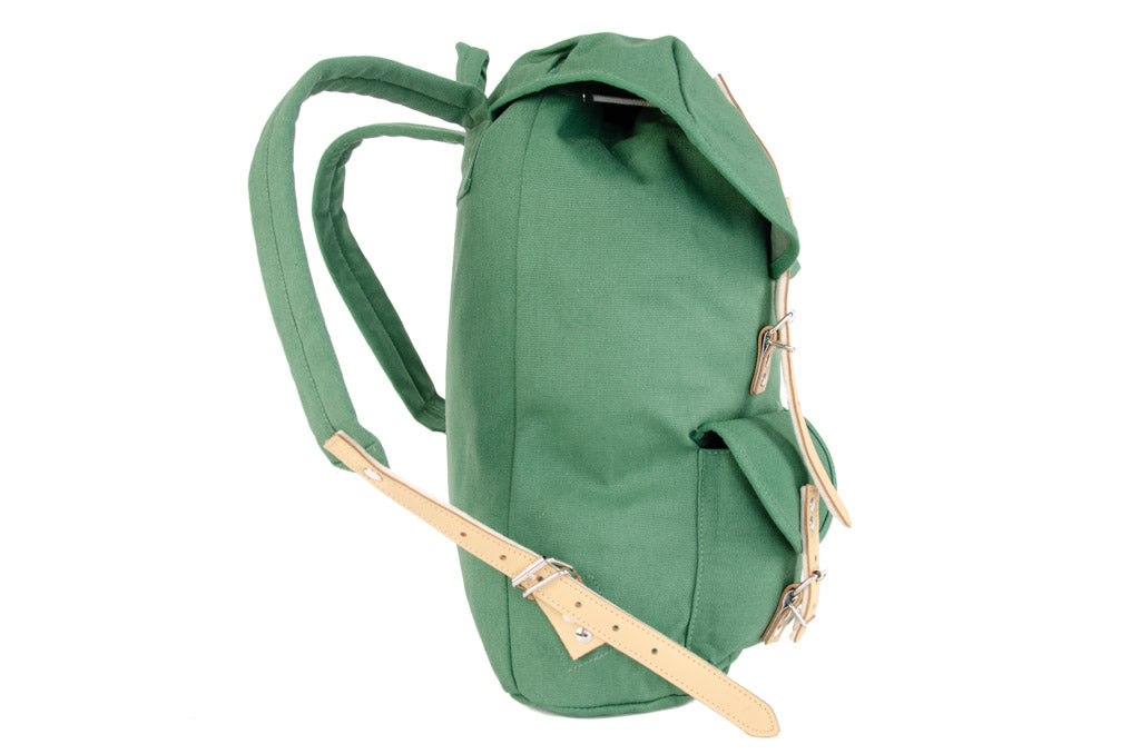 RU131 Cotton Hiking Backpack with Real Leather Stripping 15L Green