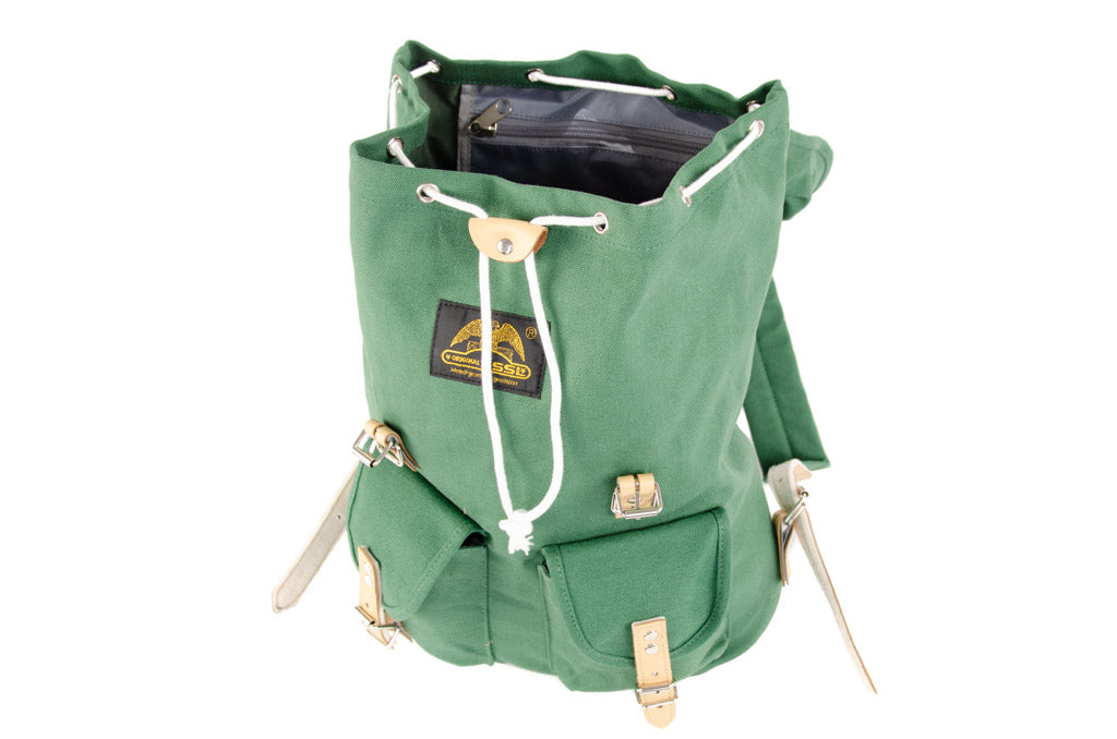 RU131 Cotton Hiking Backpack with Real Leather Stripping 15L Green