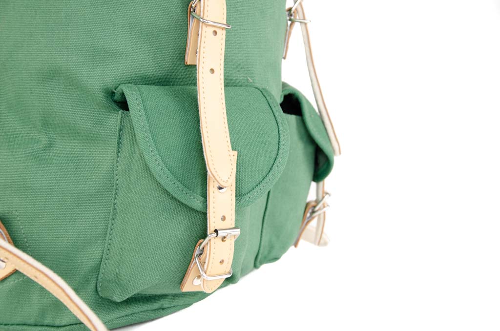 RU131 Cotton Hiking Backpack with Real Leather Stripping 15L Green