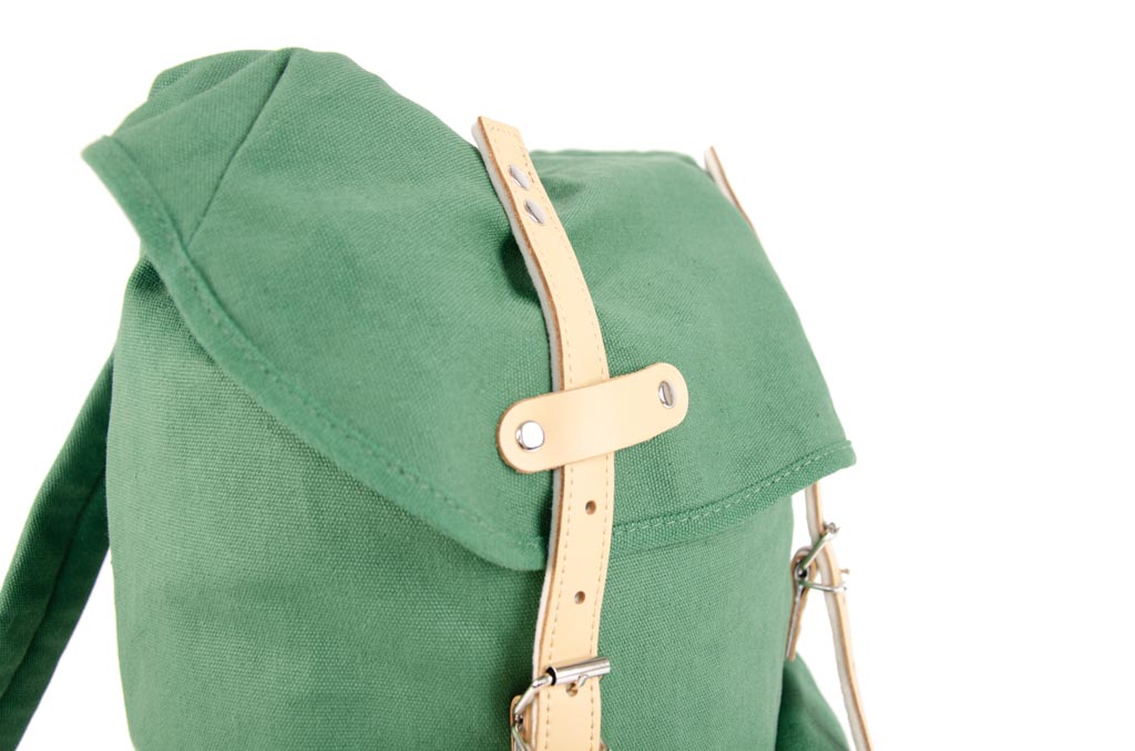 RU131 Cotton Hiking Backpack with Real Leather Stripping 15L Green