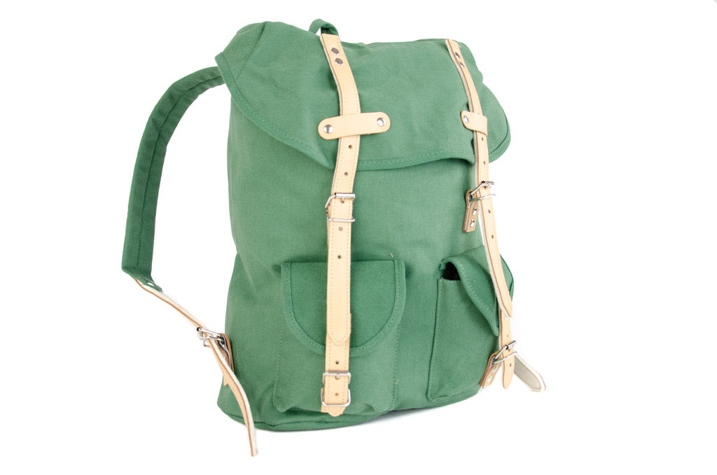 RU131 Cotton Hiking Backpack with Real Leather Stripping 15L Green