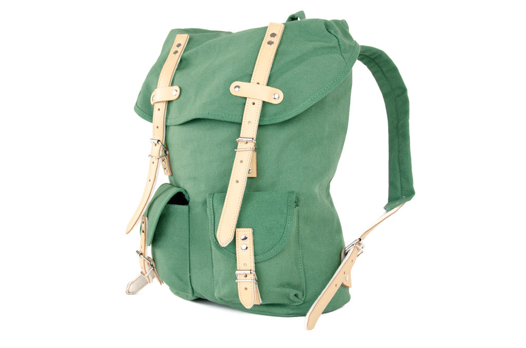 RU131 Cotton Hiking Backpack with Real Leather Stripping 15L Green