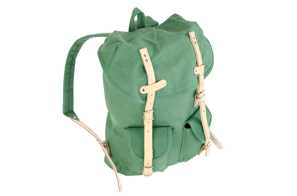 RU131 Cotton Hiking Backpack with Real Leather Stripping 15L Green