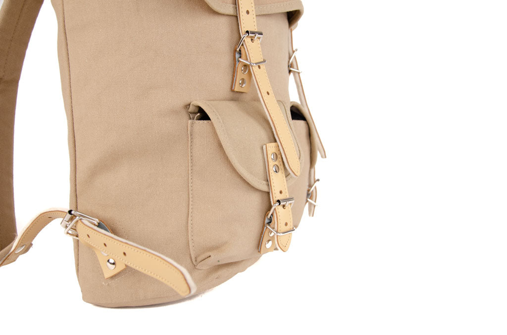 RU131 Cotton Hiking Backpack with Real Leather Stripping 15L Sand