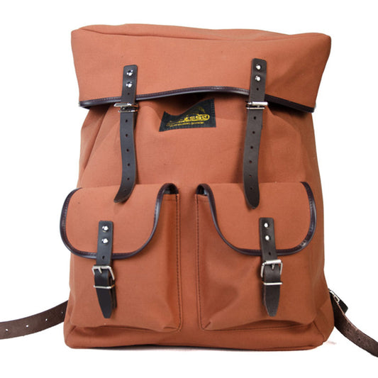 RU138LEDB cotton backpack with genuine leather stripping brown