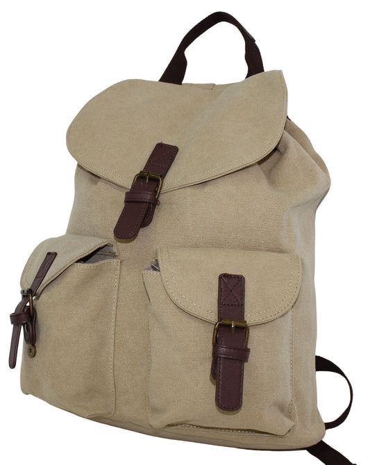 RU133 Cotton Backpack Magnetic Clasp Sand